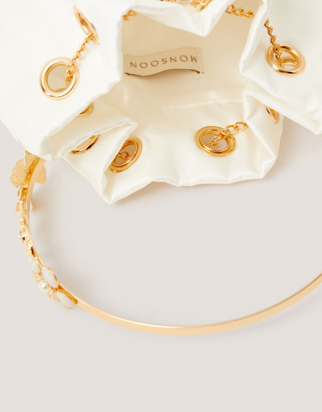 Floral Metal Handle Bag, Ivory (IVORY), large