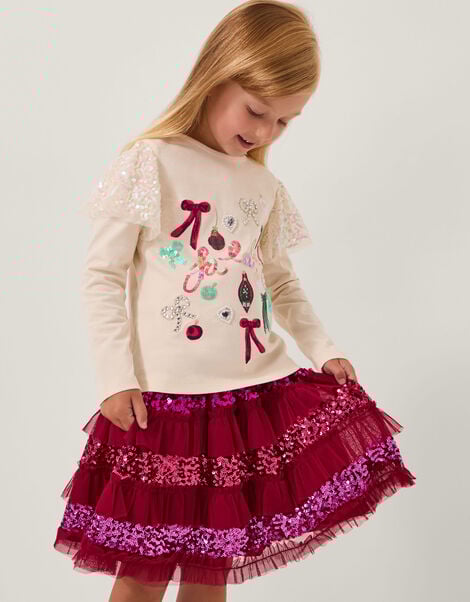 Fa La La Embellished Christmas Top, Ivory (IVORY), large