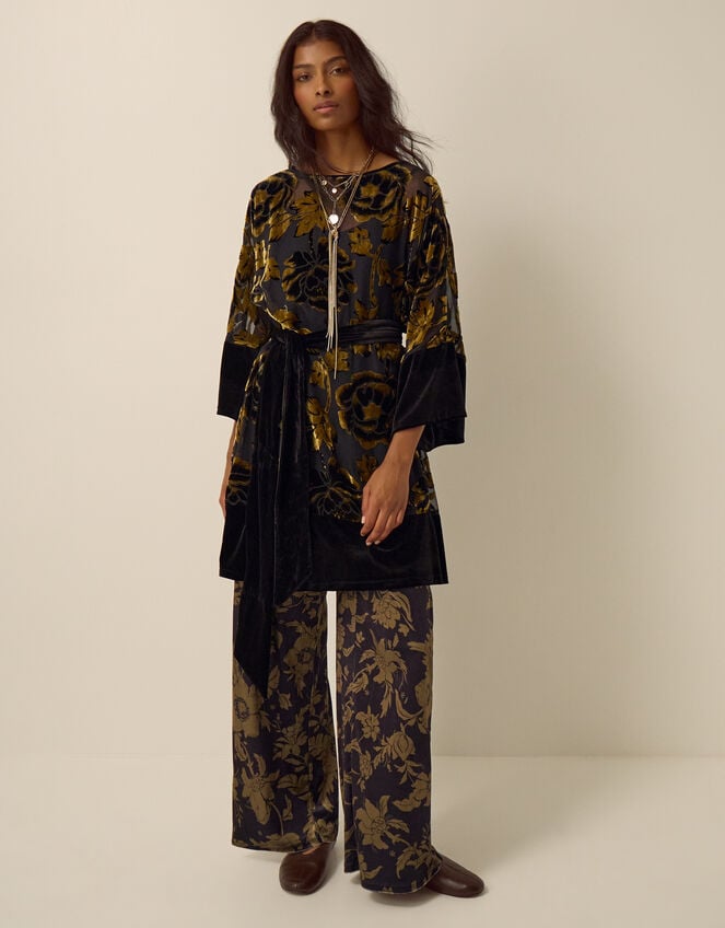 Octavia Floral Devor&eacute; Tunic Dress, Gold (GOLD), large