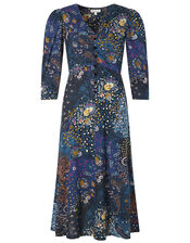 Printed Jersey Midi Dress with Organic Cotton, Blue (BLUE), large