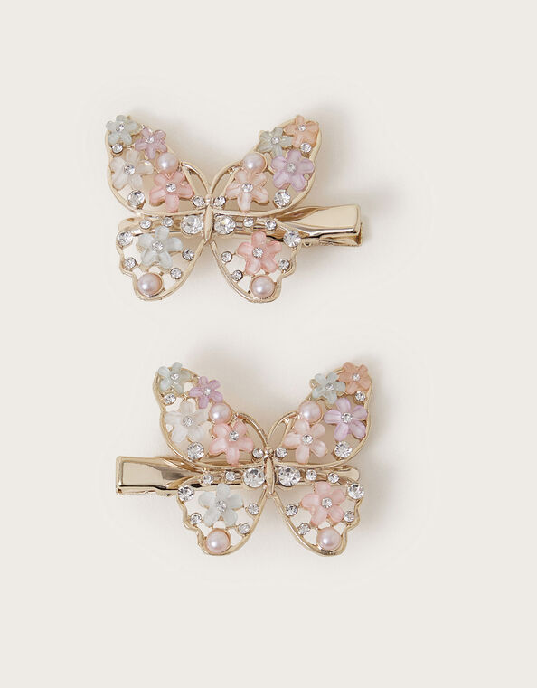 2-Pack Diamante Flower Butterfly Hair Clips, , large