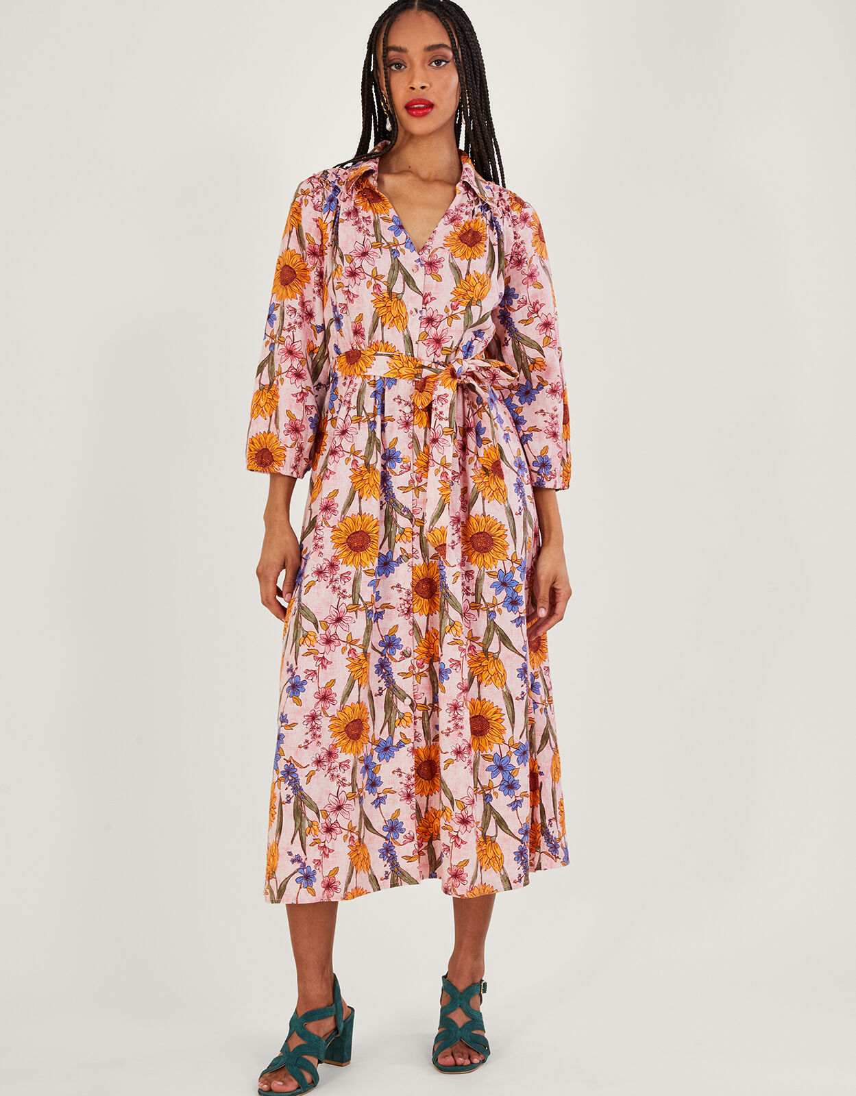 Leilah Shirt Dress in Linen Blend Pink Day Dresses Monsoon Global