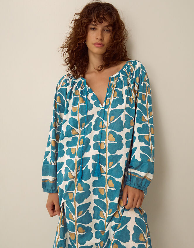 Leila Print Midi Beach Dress, Teal (TEAL), large