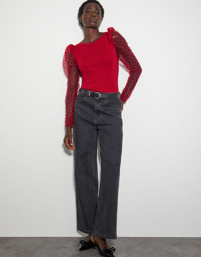 Mimi Polka Dot Sleeve Jumper, Red (RED), large