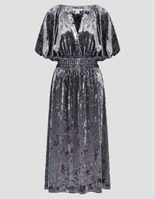 Valle Puff Sleeve Velvet Midi Dress, Grey (GREY), large