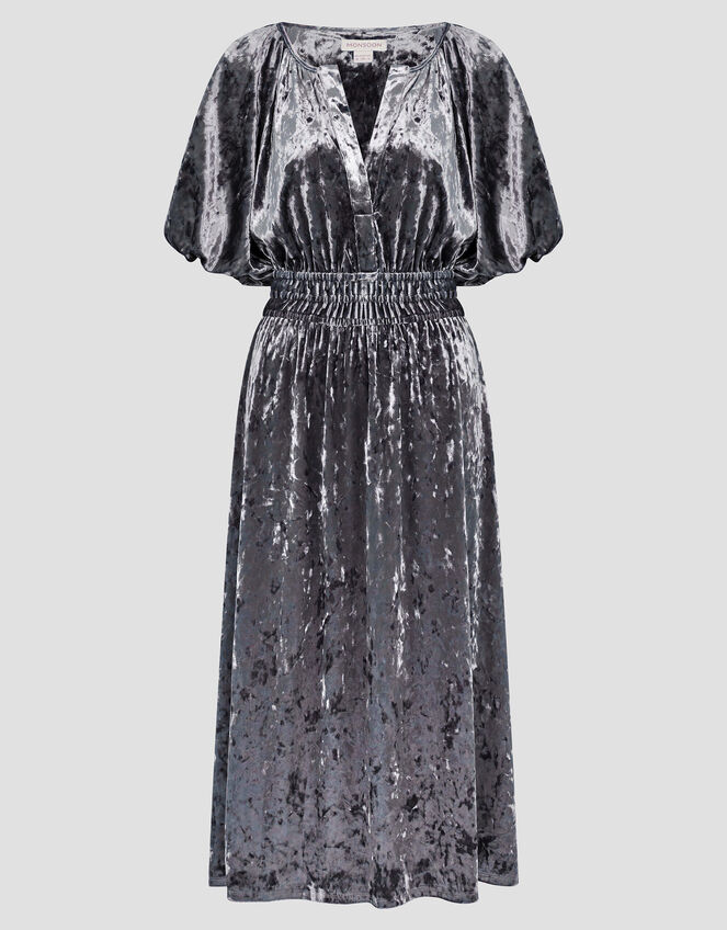 Valle Puff Sleeve Velvet Midi Dress, Grey (GREY), large