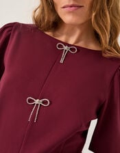 Brooke Diamanté Bow Ponte Top, Red (BURGUNDY), large