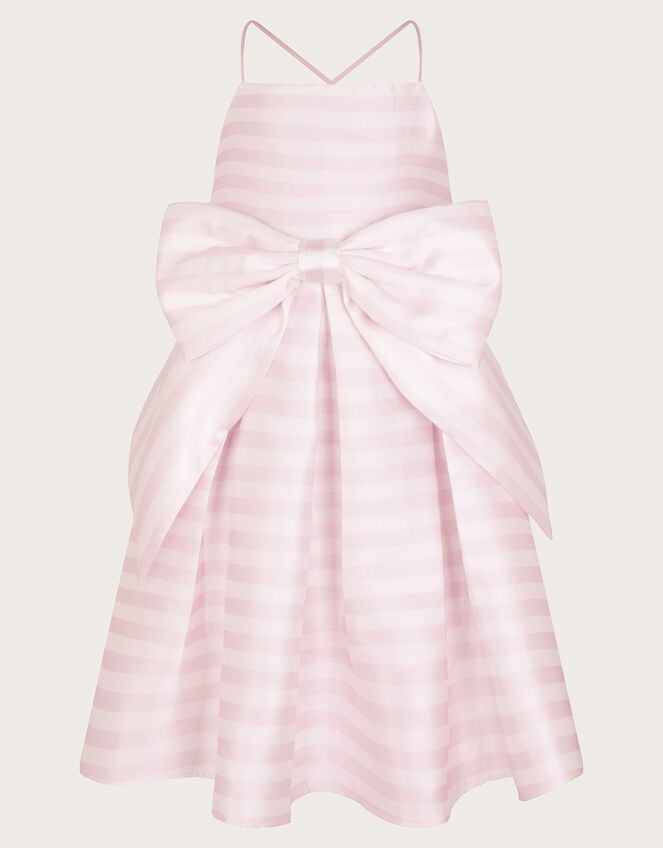 Stripe Bow Twill Party Dress, Pink (PINK), large