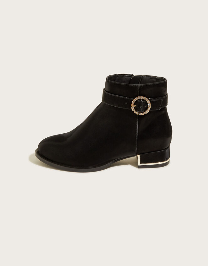 Diamante Buckle Heeled Boots, Black (BLACK), large