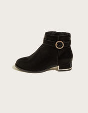 Diamante Buckle Heeled Boots, Black (BLACK), large