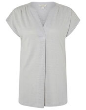 Split T-Shirt in Pure Linen, Grey (GREY), large