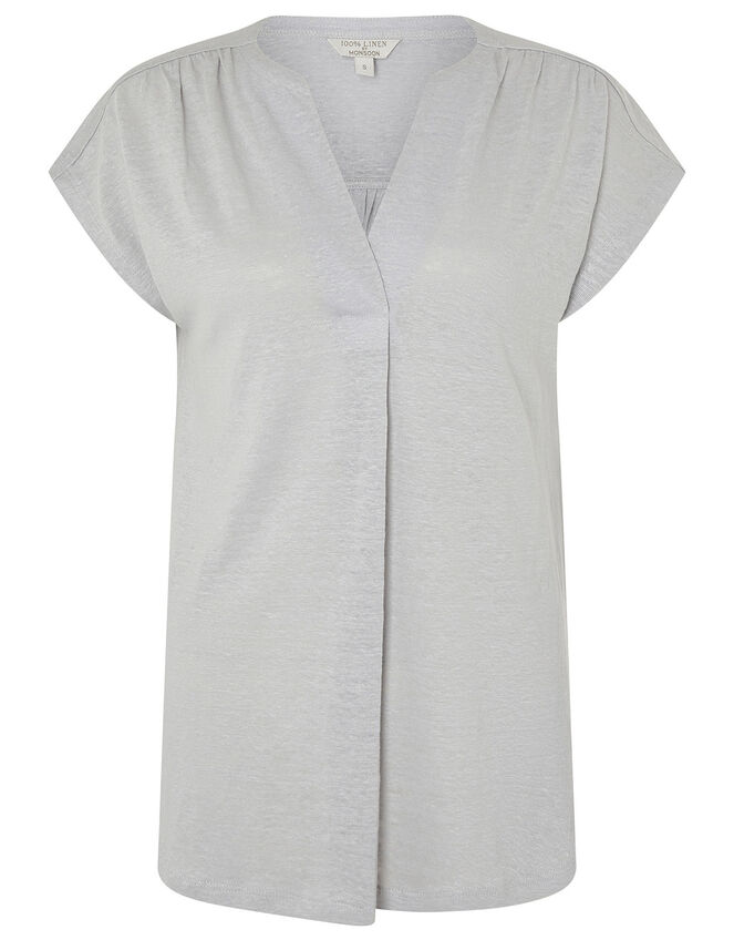 Split T-Shirt in Pure Linen, Grey (GREY), large