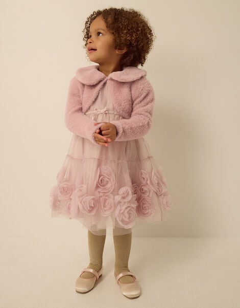 Baby Detachable Collar Fuzzy Cardigan, Pink (DUSKY PINK), large