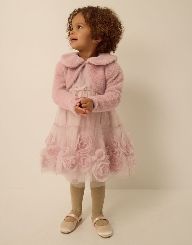 Baby Detachable Collar Fuzzy Cardigan, Pink (DUSKY PINK), large
