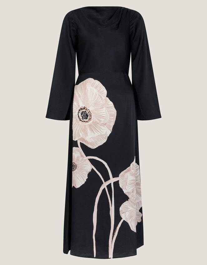 Molly Floral Print Satin Dress, Black (BLACK), large