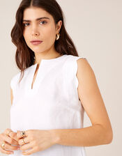 Plain Tank Top in Pure Linen, White (WHITE), large