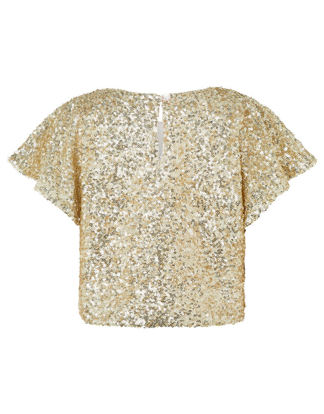 Dawn Sequin Flutter Sleeve Top, Gold (GOLD), large