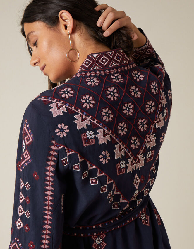 Navy Embroidered Jacket with LENZING™ ECOVERO™, Blue (NAVY), large