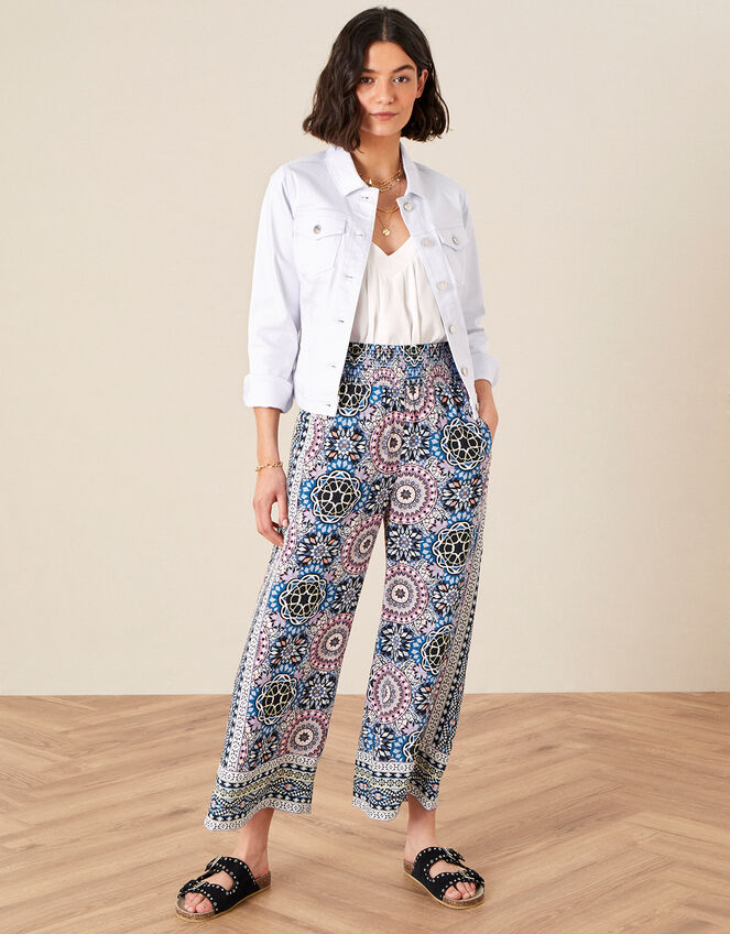 Leighton Printed Wide Leg Trousers , Blue (BLUE), large