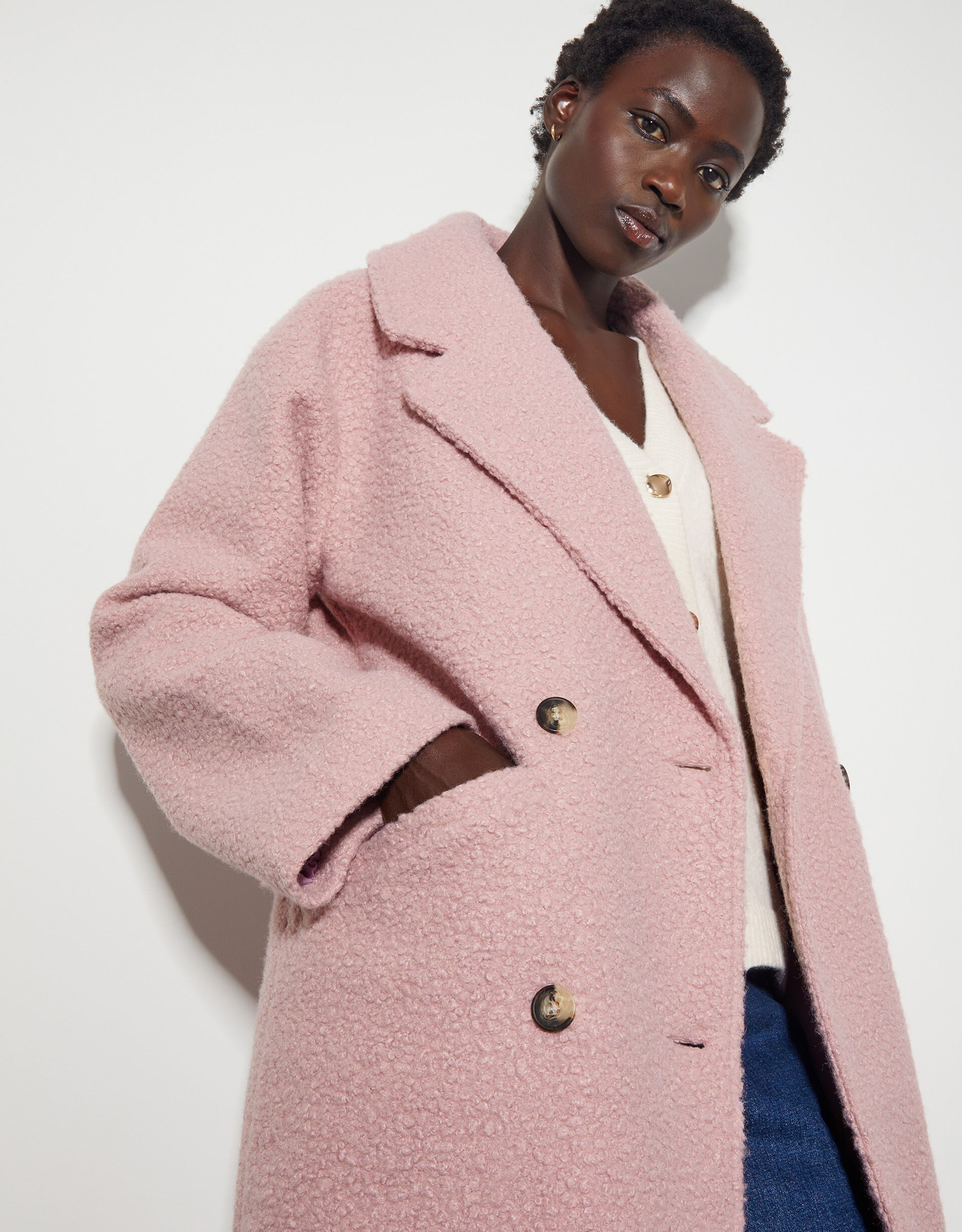 Ophelia Double-Breasted Boucle Coat Pink | Women's Coats | Monsoon US.