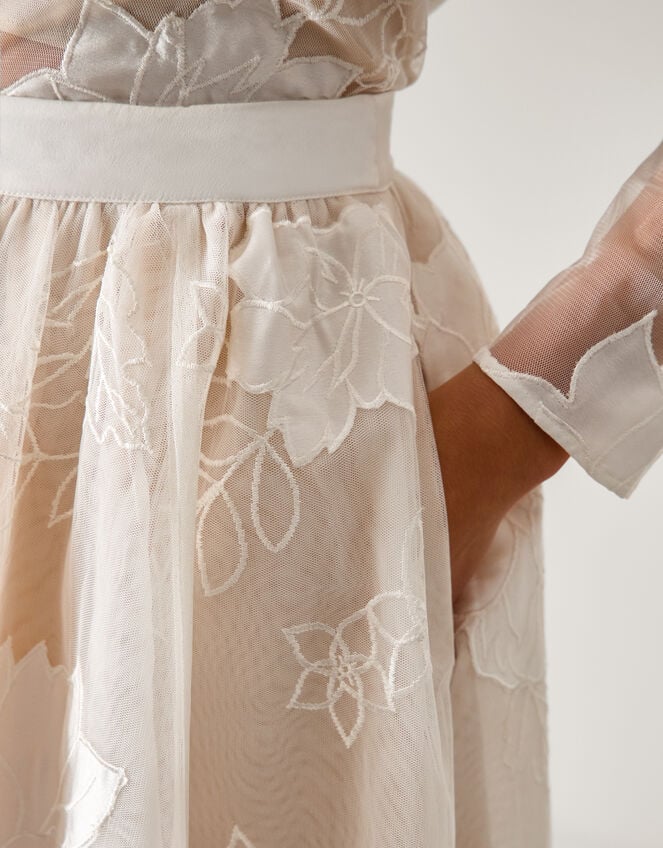 Rhea Floral Embroidered Mesh Wedding Skirt, Ivory (IVORY), large