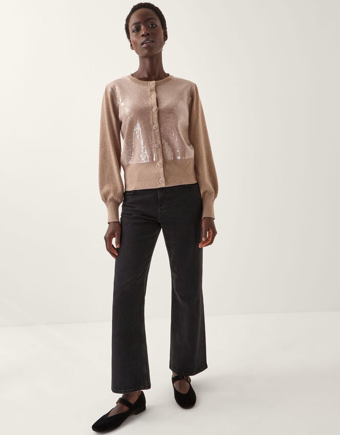 Simmi Sequin Cardigan, Natural (NATURAL), large
