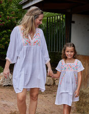 Sunuva Ladies Peruvian Floral Embroidered Dress, White (WHITE), large