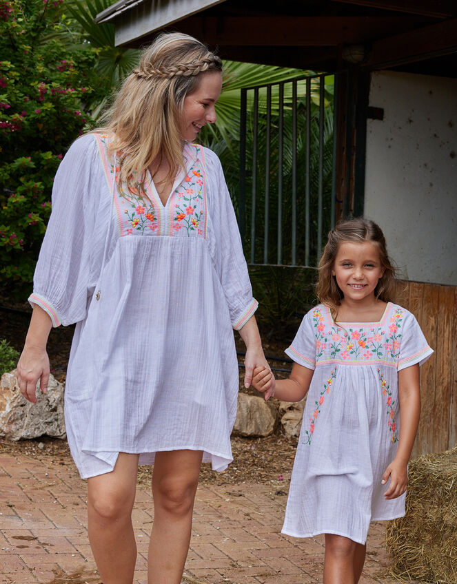 Sunuva Ladies Peruvian Floral Embroidered Dress, White (WHITE), large