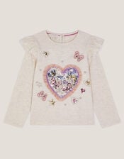 Sequin Heart Butterfly Long Sleeve Top, Ivory (IVORY), large