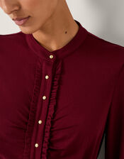 Jayne Ruched Frill Jersey Blouse, Red (BURGUNDY), large