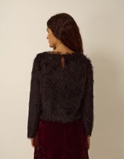 Tessa Long Sleeve Fringe Top, Black (BLACK), large