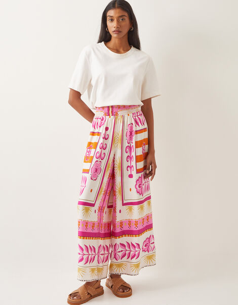 Tina Summer Floral Wide Leg Trousers, Pink (PINK), large