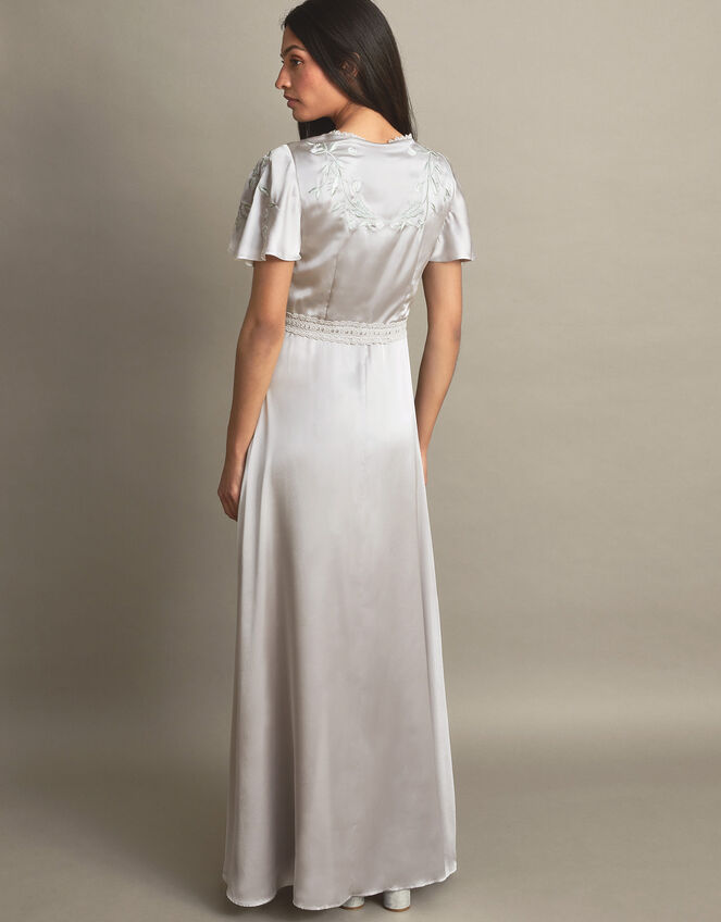 Mia Satin Embroidered Maxi Dress, Silver (SILVER), large