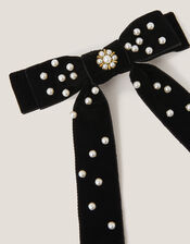 Pearly Velvet Ribbon Bow Hair Clip, , large