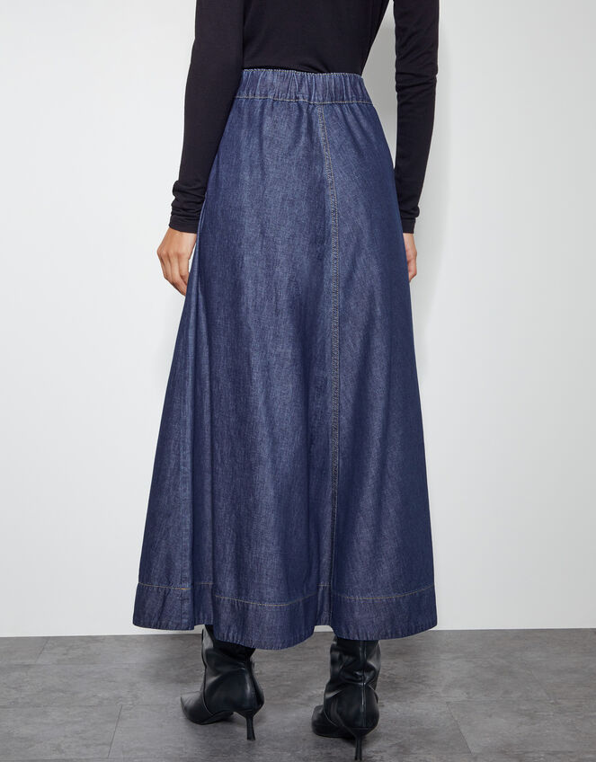 Harper A-Line Denim Maxi Skirt, Blue (INDIGO), large