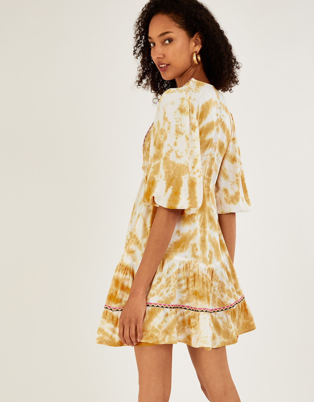Tie Dye Printed Kaftan Dress Yellow 