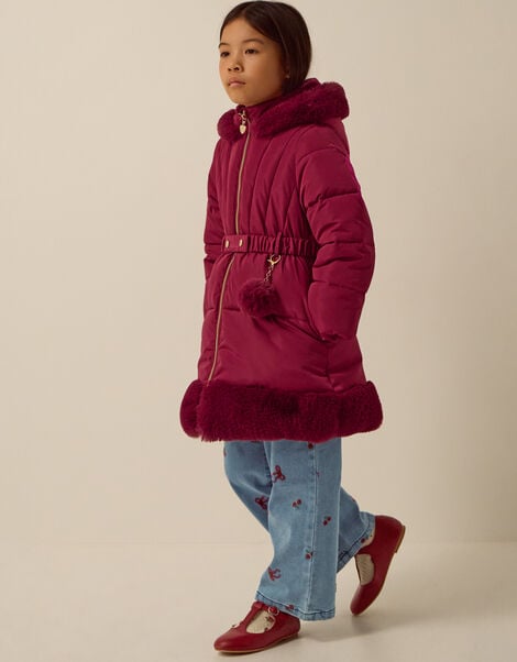 Faux Fur Padded Coat, Red (BURGUNDY), large