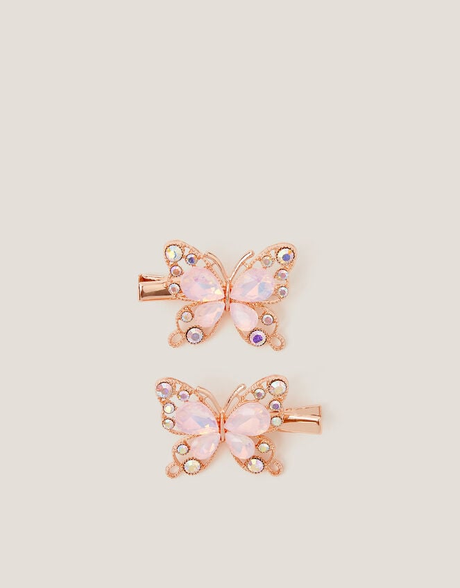 2-Pack Gemstone Butterfly Hair Clips, Pink (PINK), large