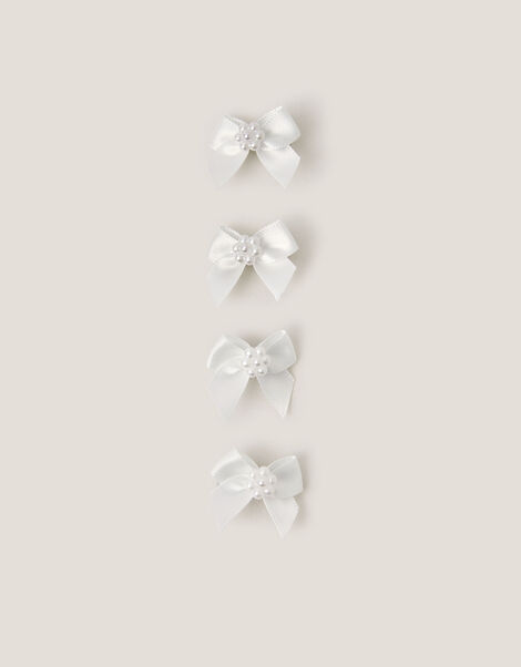 4-Pack Mini Pearl Bow Hair Clips, Ivory (IVORY), large