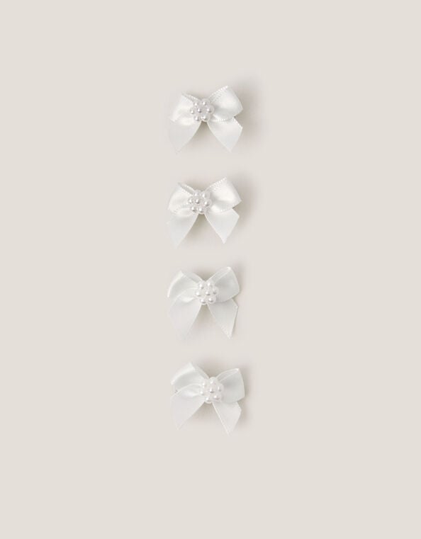4-Pack Mini Pearl Bow Hair Clips, Ivory (IVORY), large