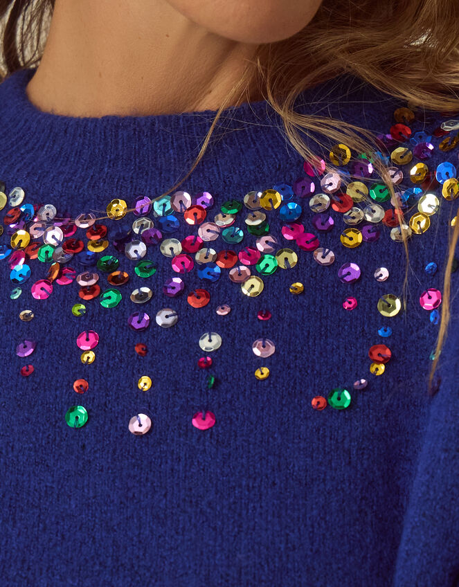 Samara Sequin Embellished Crew Neck Jumper, Blue (COBALT), large