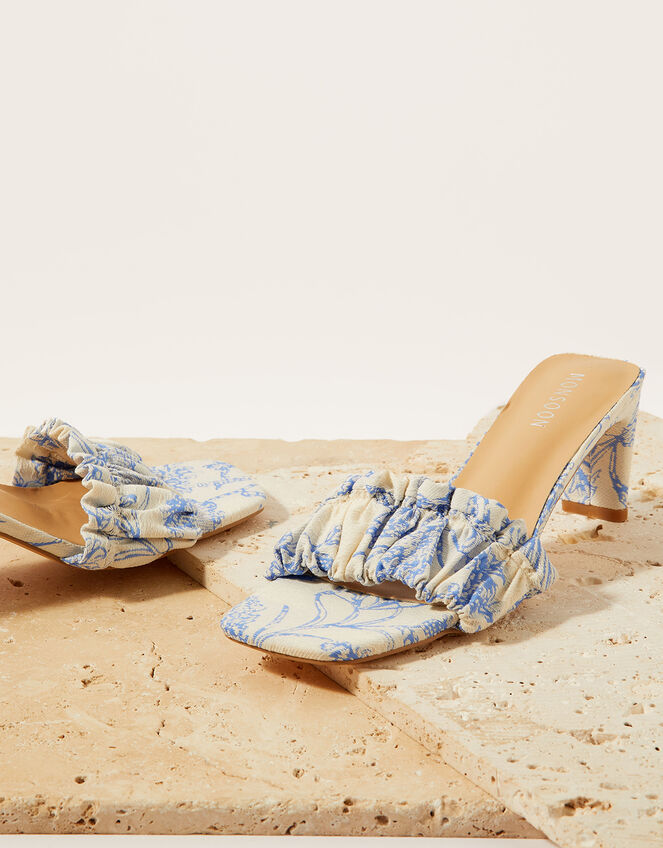 Printed Kitten Heel Occasion Sandals, Blue (BLUE), large