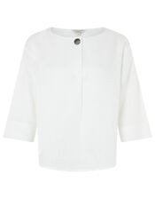 Scarlet Relaxed Blouse in Pure Linen, White (WHITE), large