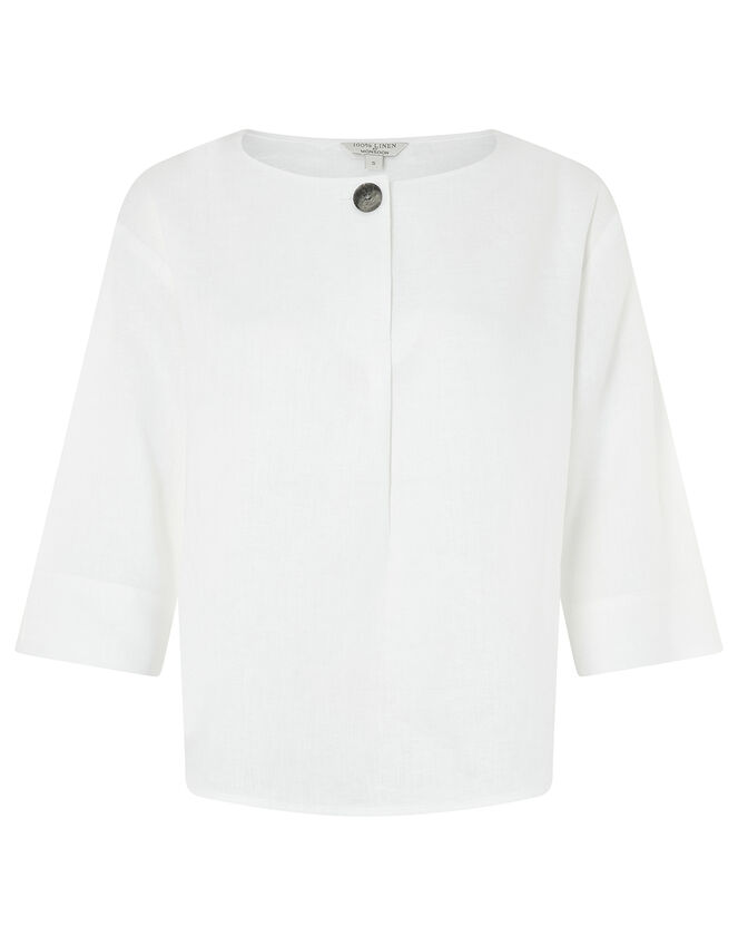 Scarlet Relaxed Blouse in Pure Linen, White (WHITE), large