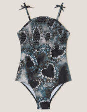 Tie-Dye Heart Smocked Swimsuit, Black (BLACK), large