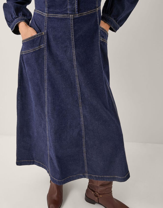Vivian Button Denim Midi Dress, Blue (INDIGO), large