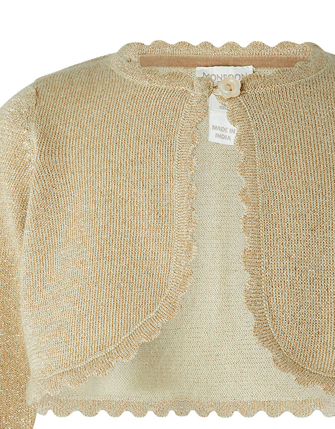 Baby Niamh Cropped Sparkle Knitted Cardigan, Gold (GOLD), large