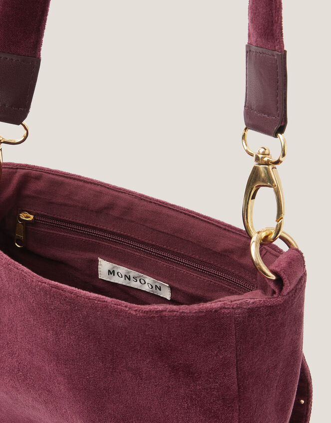 Lily Embroidered Satchel Crossbody Bag, Red (BURGUNDY), large