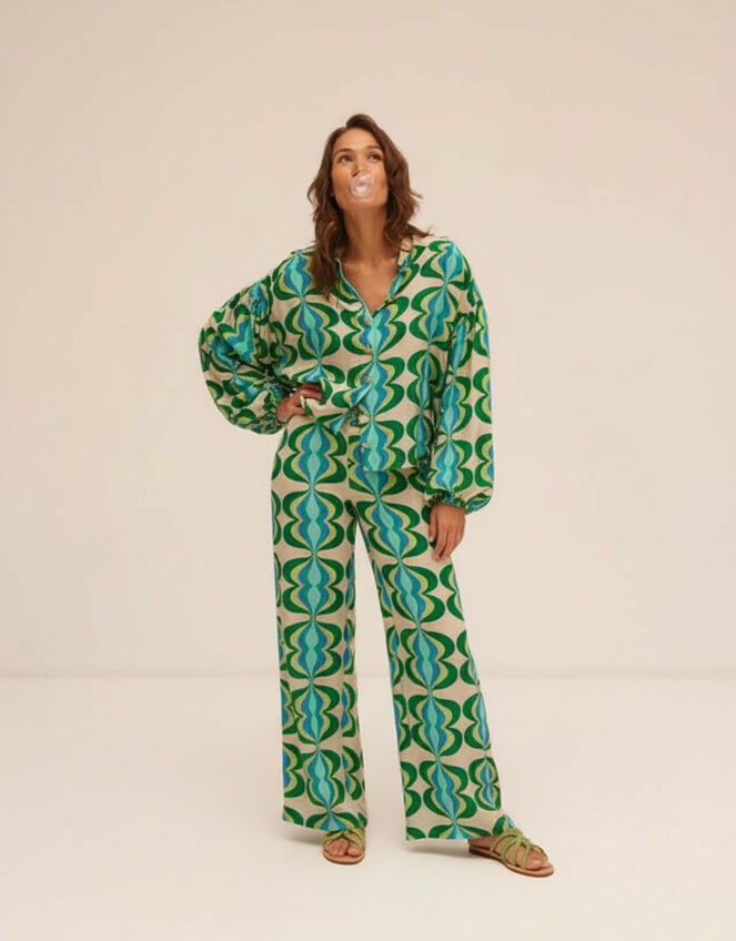 Sundress Coquelicot Printed Wide Leg Trousers, Green (GREEN), large