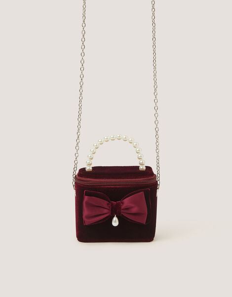 Bow Velvet Bag , Red (BURGUNDY), large